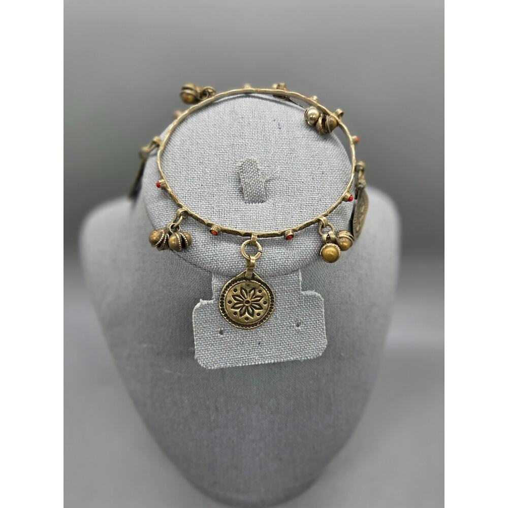 VINTAGE SILVER TRADITIONAL INDIAN CHARM BANGLE BRACELET